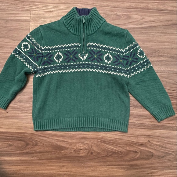 Izod Green Kids Sweater with White and Blue Pattern quarter zip size 24M - Picture 3 of 5